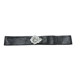 Brighton Black Leather Rose Belt